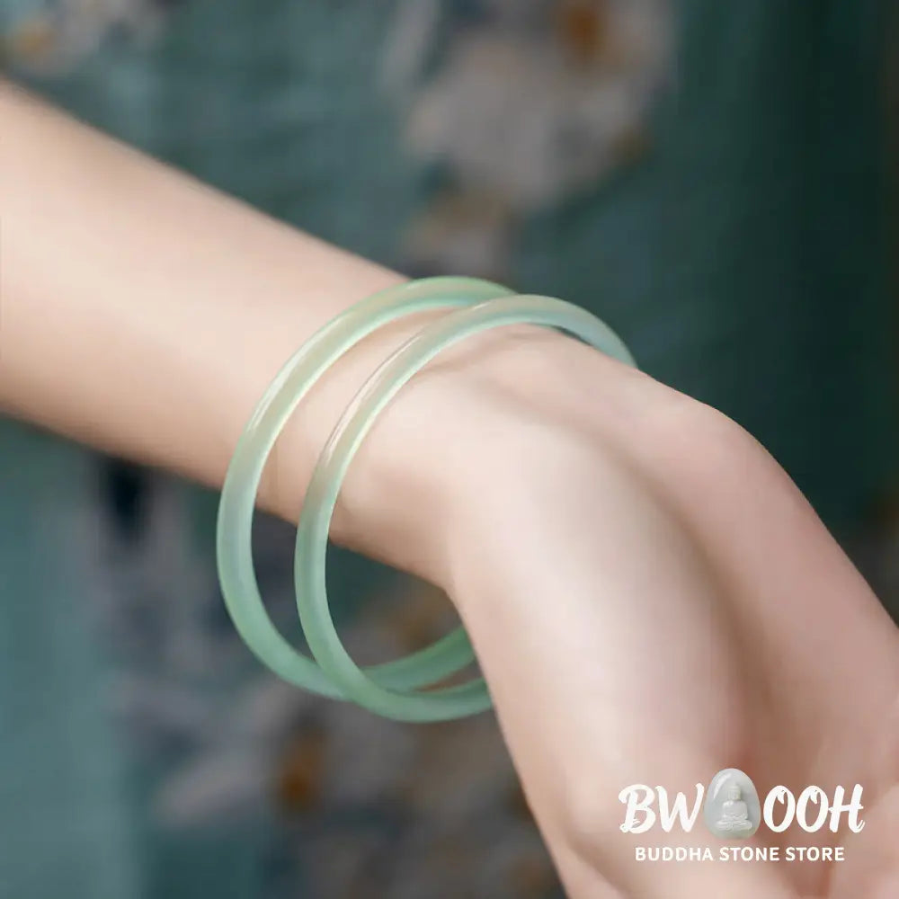 Buddha Stones Natural Green Chalcedony Strength Courage Cuff Bangle Bracelet - BWOOOH - Bracelet Bangle