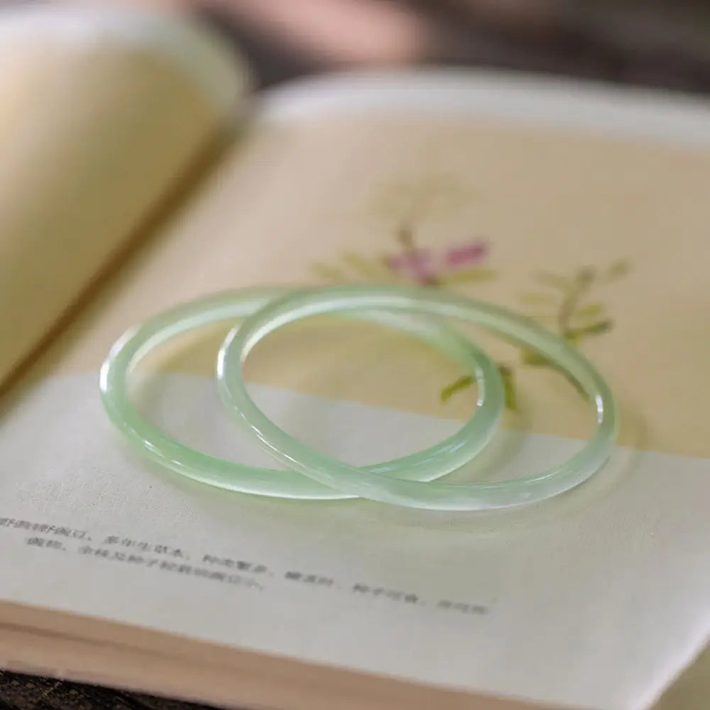 BWOOOH Natural Green Chalcedony Strength Courage Cuff Bangle Bracelet - BWOOOH - Bracelet Bangle