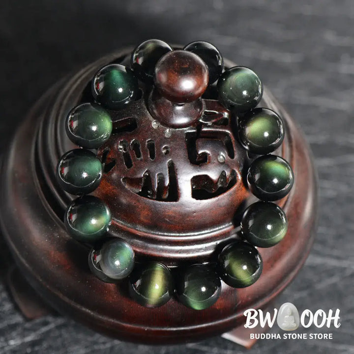 Buddha Stones Natural Green Eye Obsidian Wealth Bracelet - BWOOOH - Bracelet