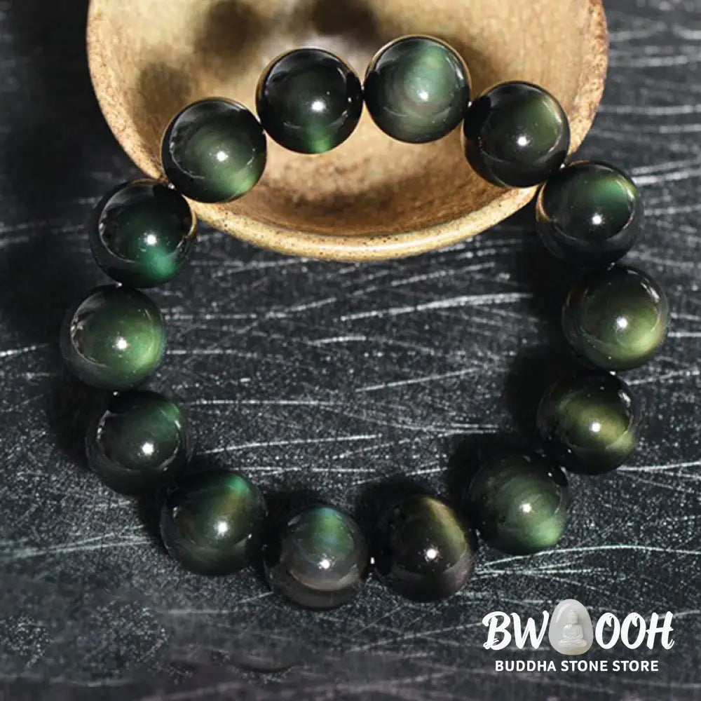 Buddha Stones Natural Green Eye Obsidian Wealth Bracelet - BWOOOH - Bracelet