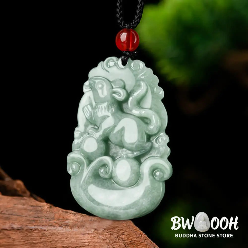 Buddha Stones Natural Green Jade 12 Chinese Zodiac Luck Prosperity Necklace Pendant - BWOOOH - Necklaces &amp; Pendants