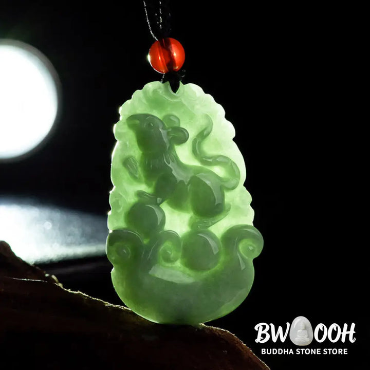 Buddha Stones Natural Green Jade 12 Chinese Zodiac Luck Prosperity Necklace Pendant - BWOOOH - Necklaces &amp; Pendants