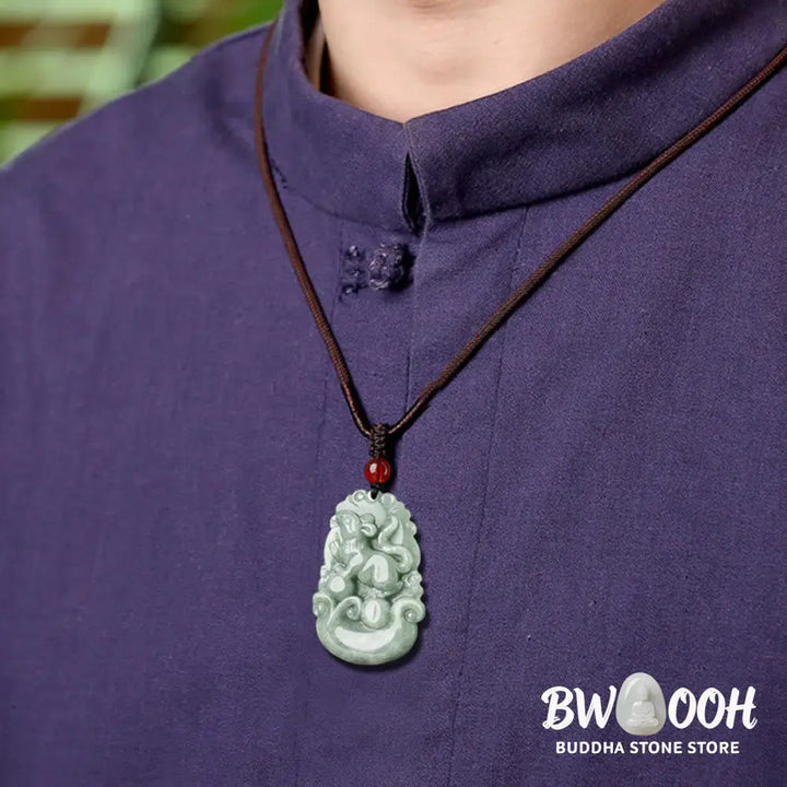 Buddha Stones Natural Green Jade 12 Chinese Zodiac Luck Prosperity Necklace Pendant - BWOOOH - Necklaces &amp; Pendants