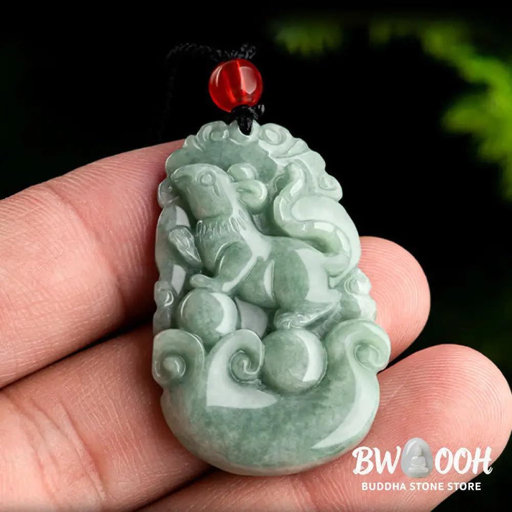 Buddha Stones Natural Green Jade 12 Chinese Zodiac Luck Prosperity Necklace Pendant - BWOOOH - Necklaces &amp; Pendants