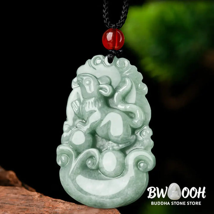 Buddha Stones Natural Green Jade 12 Chinese Zodiac Luck Prosperity Necklace Pendant - BWOOOH - Necklaces &amp; Pendants