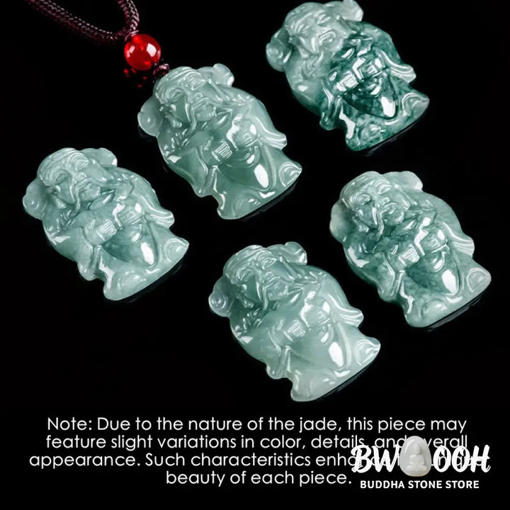 Buddha Stones Natural Green Jade Chinese God of Wealth Caishen Ingot Abundance Necklace Pendant - BWOOOH