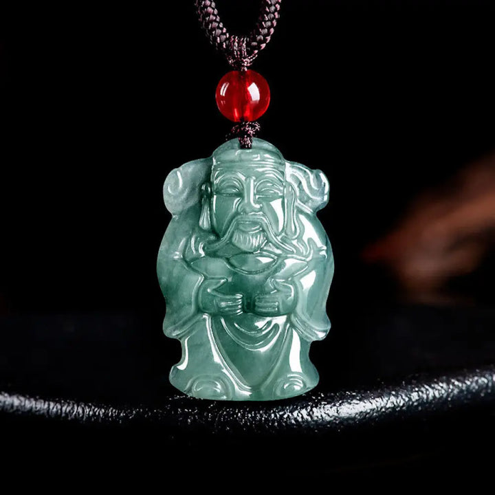 BWOOOH natural green jade Caishen god of wealth ingot abundance necklace pendant