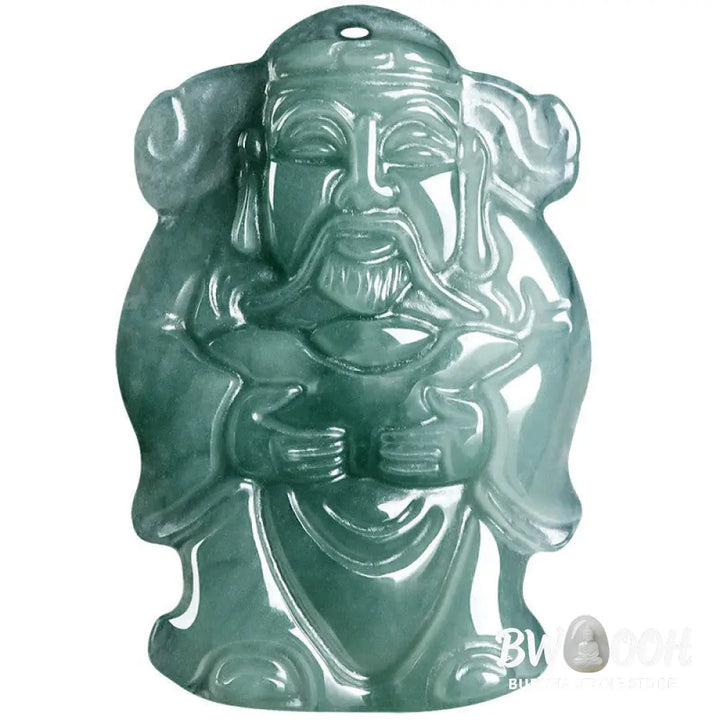 Buddha Stones Natural Green Jade Chinese God of Wealth Caishen Ingot Abundance Necklace Pendant - BWOOOH