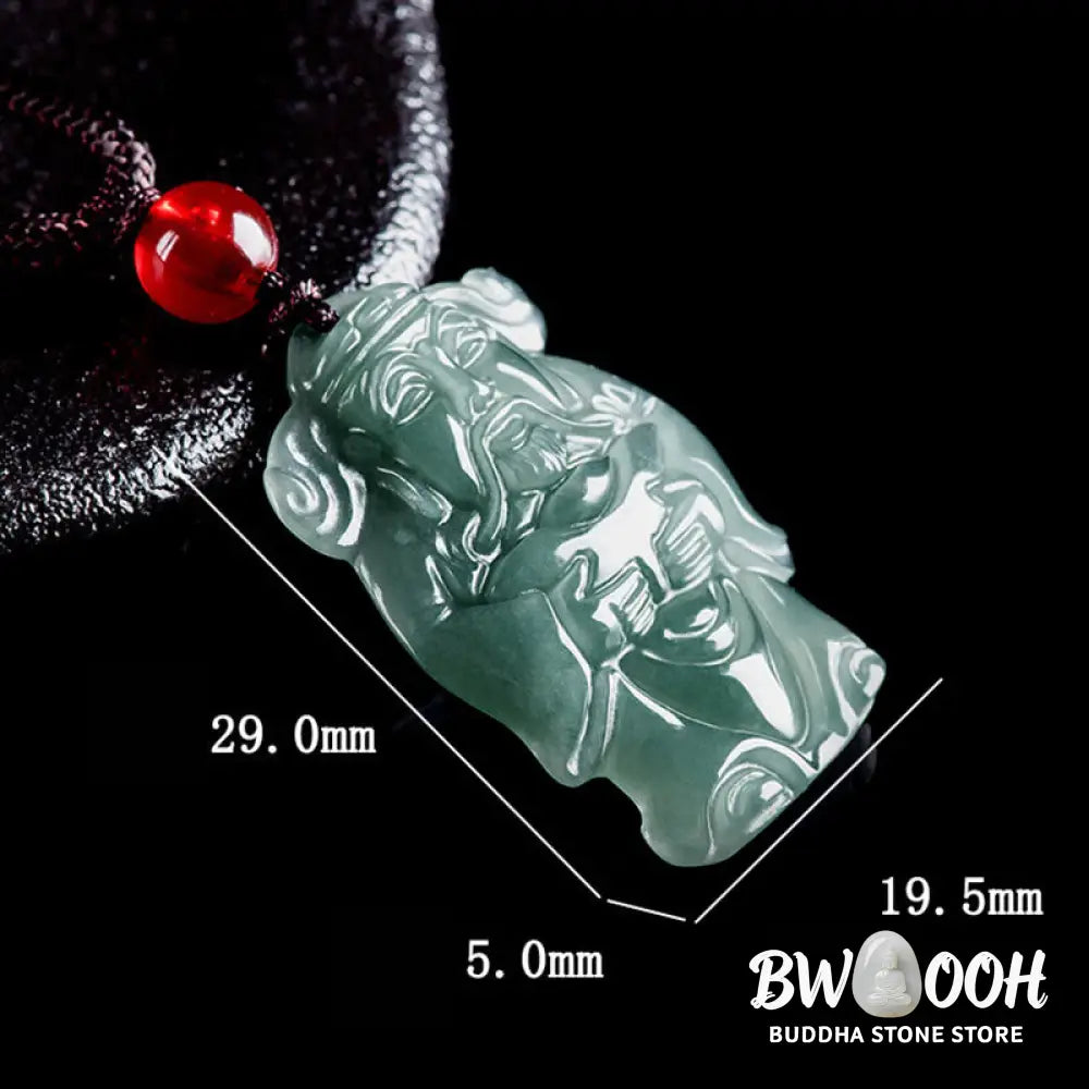 Buddha Stones Natural Green Jade Chinese God of Wealth Caishen Ingot Abundance Necklace Pendant - BWOOOH
