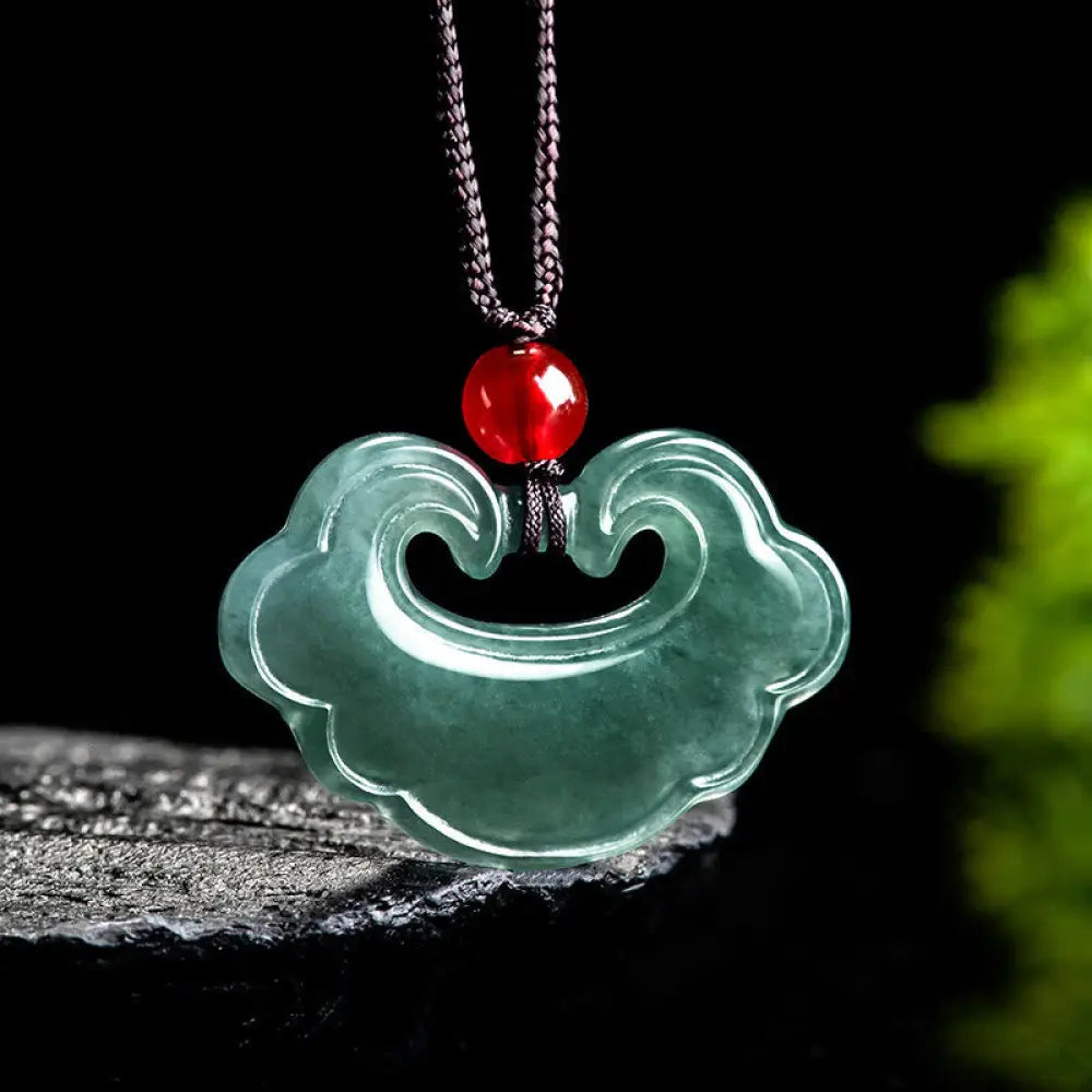 Buddha Stones Natural Green Jade Chinese Lock Charm Luck Necklace Pendant - BWOOOH - Jade(Prosperity♥Abundance)