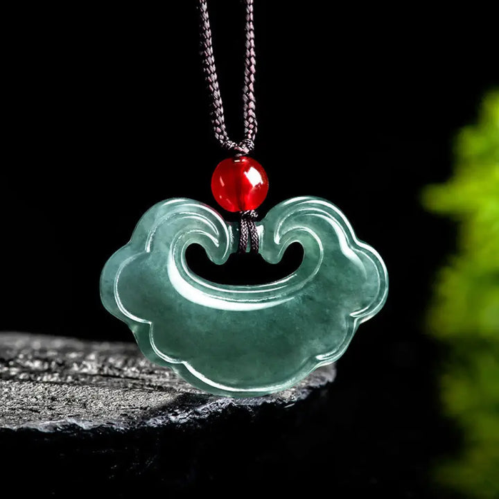 Buddha Stones Natural Green Jade Chinese Lock Charm Luck Necklace Pendant - BWOOOH - Jade(Prosperity♥Abundance)