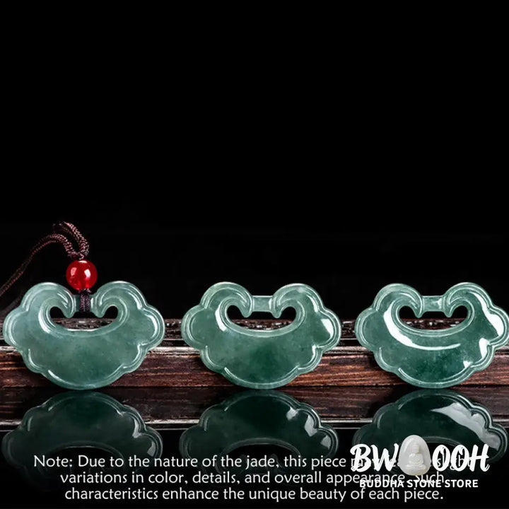 Buddha Stones Natural Green Jade Chinese Lock Charm Luck Necklace Pendant - BWOOOH - Jade(Prosperity♥Abundance)