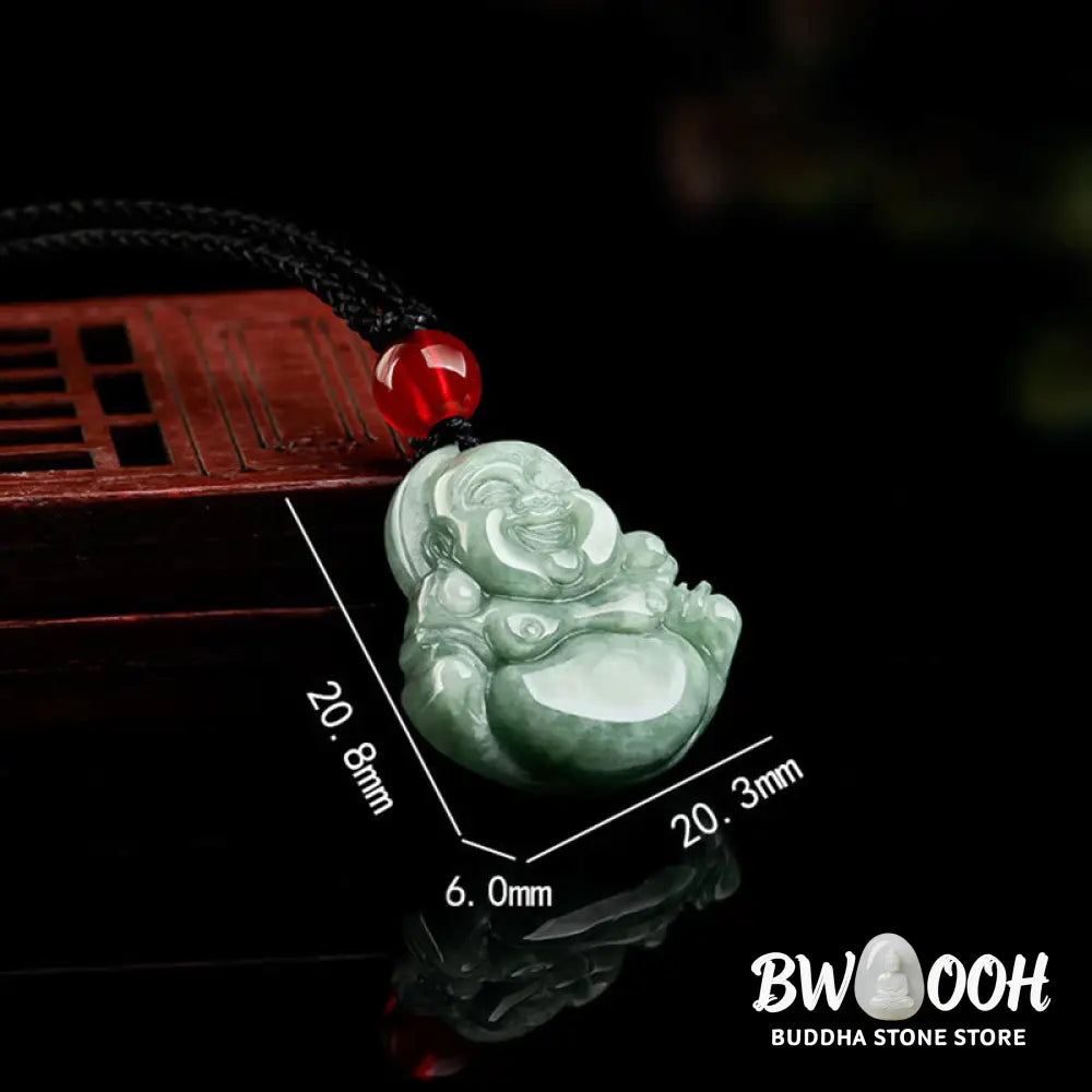 Buddha Stones Natural Green Jade Laughing Buddha Luck Abundance Necklace Pendant - BWOOOH - Laughing