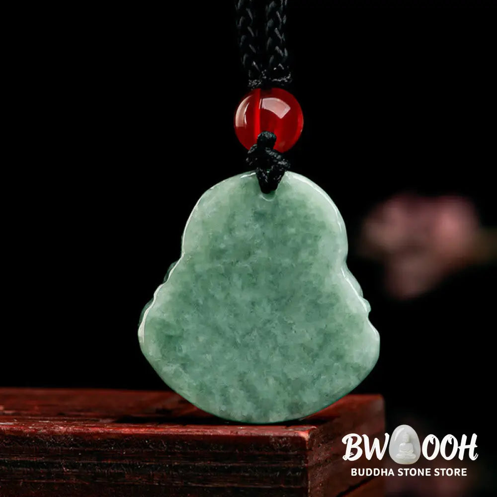 Buddha Stones Natural Green Jade Laughing Buddha Luck Abundance Necklace Pendant - BWOOOH - Laughing