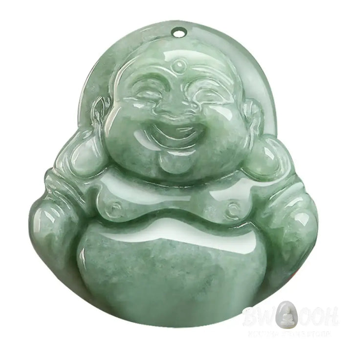 Buddha Stones Natural Green Jade Laughing Buddha Luck Abundance Necklace Pendant - BWOOOH - Laughing