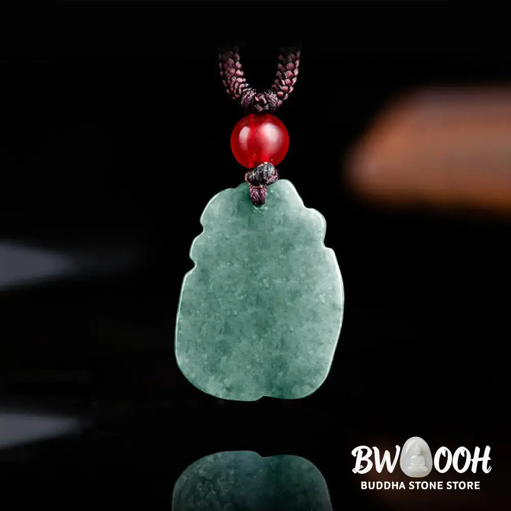 Buddha Stones Natural Green Jade Nine Tailed Fox Engraved Prosperity Necklace Pendant - BWOOOH - Jade - Necklaces &amp;