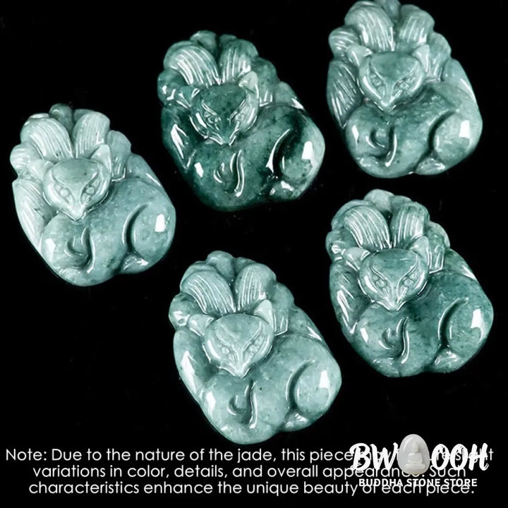 Buddha Stones Natural Green Jade Nine Tailed Fox Engraved Prosperity Necklace Pendant - BWOOOH - Jade - Necklaces &amp;