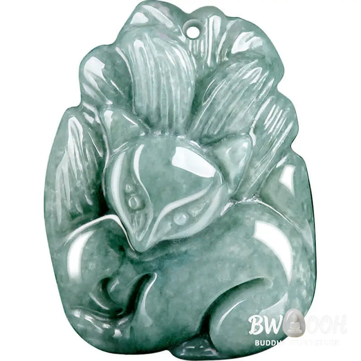 Buddha Stones Natural Green Jade Nine Tailed Fox Engraved Prosperity Necklace Pendant - BWOOOH - Jade - Necklaces &amp;