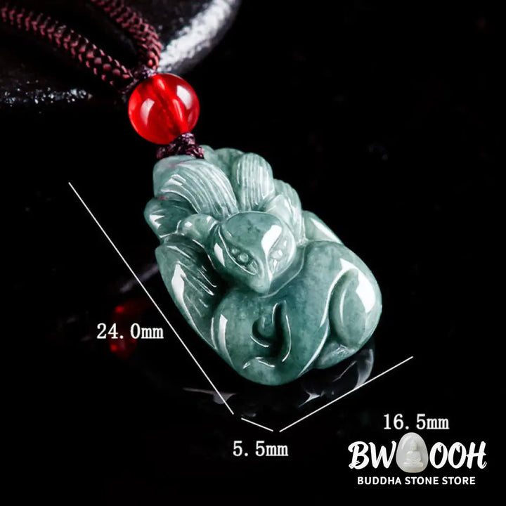 Buddha Stones Natural Green Jade Nine Tailed Fox Engraved Prosperity Necklace Pendant - BWOOOH - Jade - Necklaces &amp;