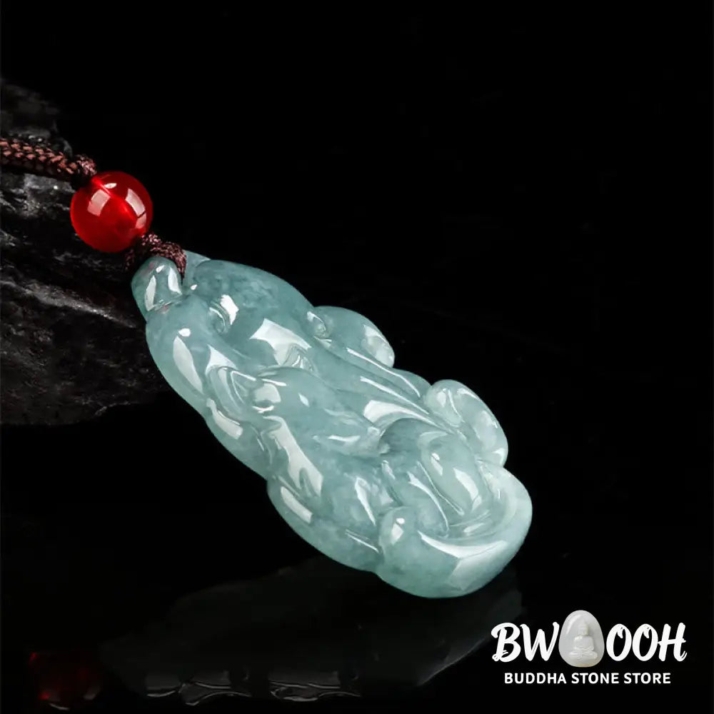Buddha Stones Natural Green Jade Nine Tailed Fox Fairy Prosperity Necklace Pendant - BWOOOH