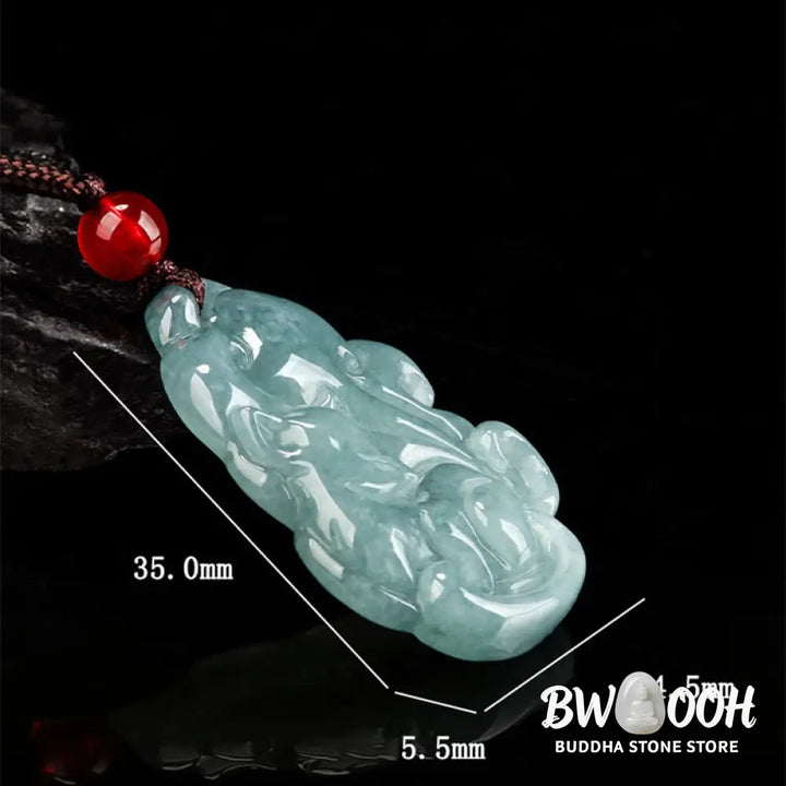 Buddha Stones Natural Green Jade Nine Tailed Fox Fairy Prosperity Necklace Pendant - BWOOOH