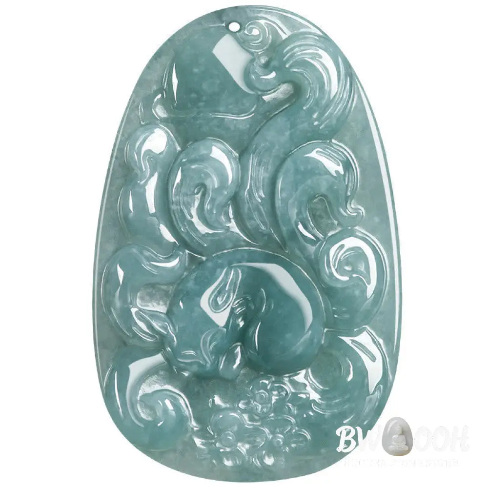 Buddha Stones Natural Green Jade Nine Tailed Fox Flowers Luck Necklace Pendant - BWOOOH - Jade(Prosperity♥Abundance)