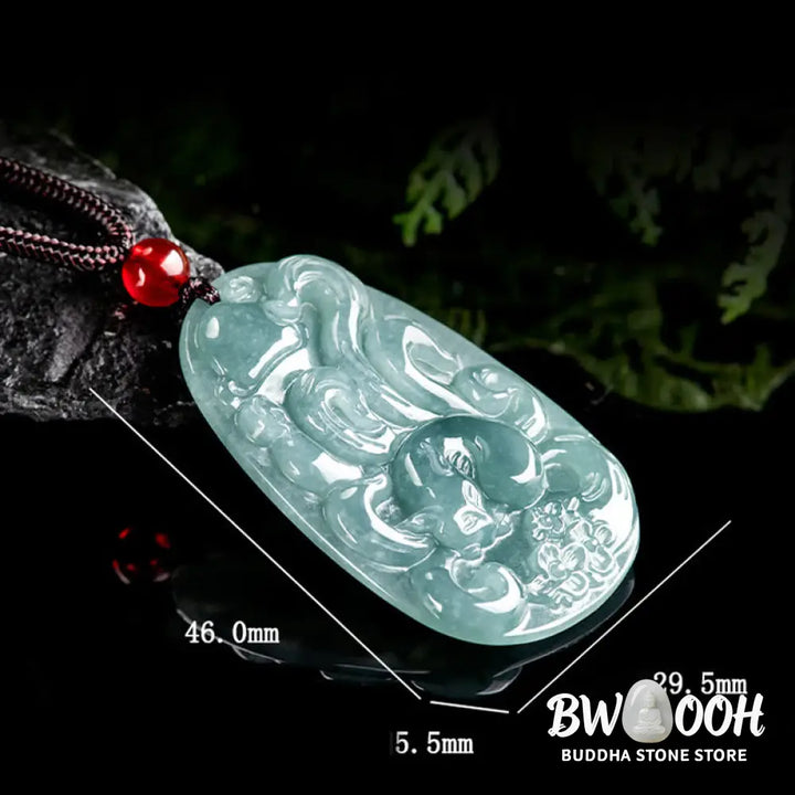Buddha Stones Natural Green Jade Nine Tailed Fox Flowers Luck Necklace Pendant - BWOOOH - Jade(Prosperity♥Abundance)