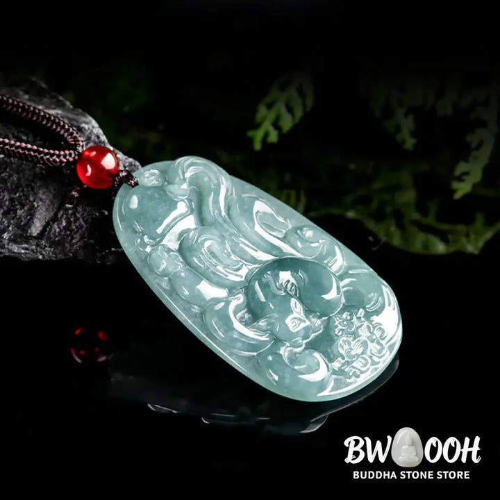 Buddha Stones Natural Green Jade Nine Tailed Fox Flowers Luck Necklace Pendant - BWOOOH - Jade(Prosperity♥Abundance)