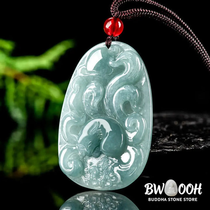 Buddha Stones Natural Green Jade Nine Tailed Fox Flowers Luck Necklace Pendant - BWOOOH - Jade(Prosperity♥Abundance)