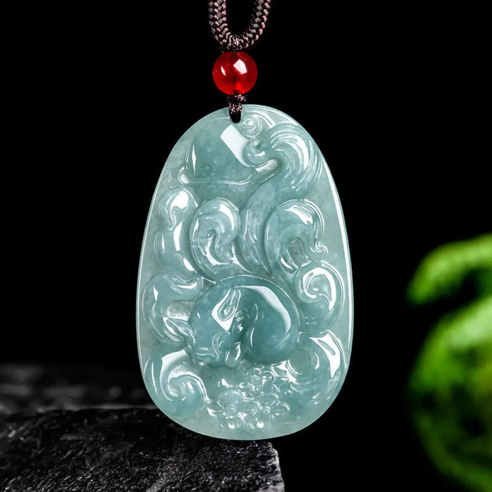 Buddha Stones Natural Green Jade Nine Tailed Fox Flowers Luck Necklace Pendant - BWOOOH - Jade(Prosperity♥Abundance)