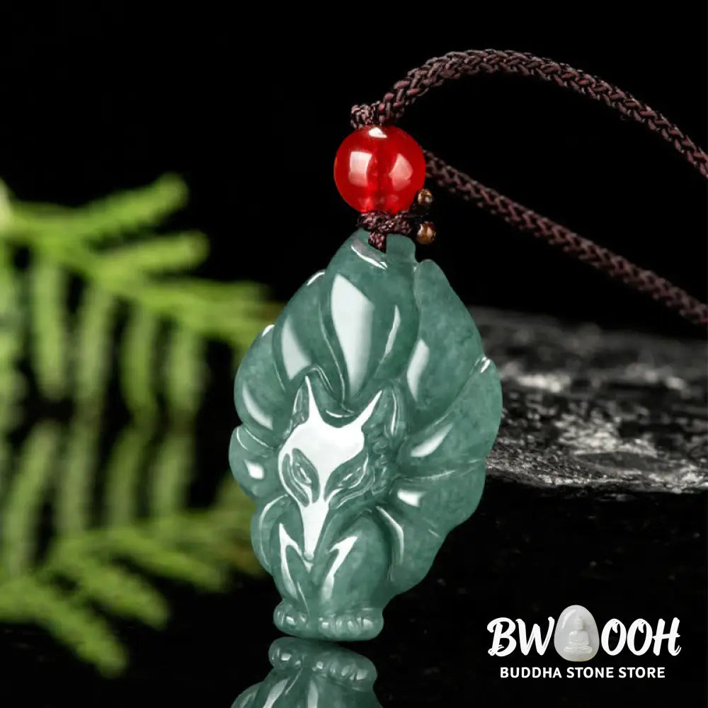 Buddha Stones Natural Green Jade Nine Tailed Fox Luck Necklace Pendant - BWOOOH - Jade - Necklaces & Pendants