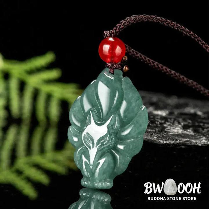 Buddha Stones Natural Green Jade Nine Tailed Fox Luck Necklace Pendant - BWOOOH - Jade - Necklaces &amp; Pendants