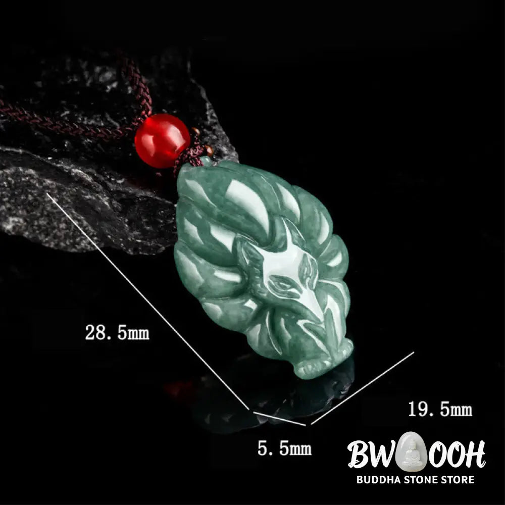 Buddha Stones Natural Green Jade Nine Tailed Fox Luck Necklace Pendant - BWOOOH - Jade - Necklaces &amp; Pendants
