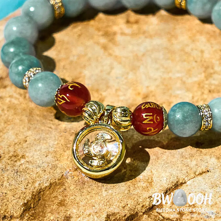 Buddha Stones Natural Green Jade Om Mani Padme Hum Cyclone Charm Luck Bracelet - BWOOOH - Jade(Wrist Circumference: