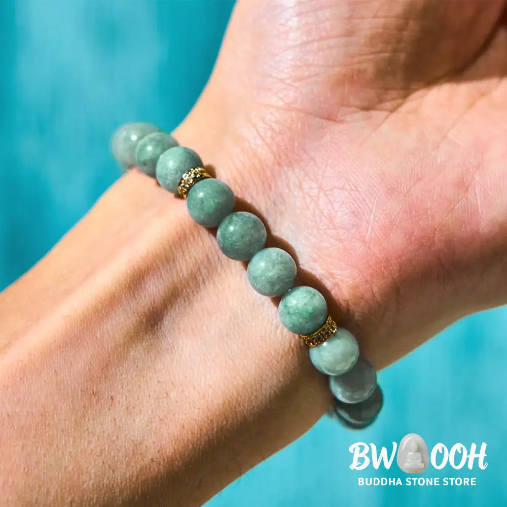 Buddha Stones Natural Green Jade Om Mani Padme Hum Cyclone Charm Luck Bracelet - BWOOOH - Jade(Wrist Circumference: