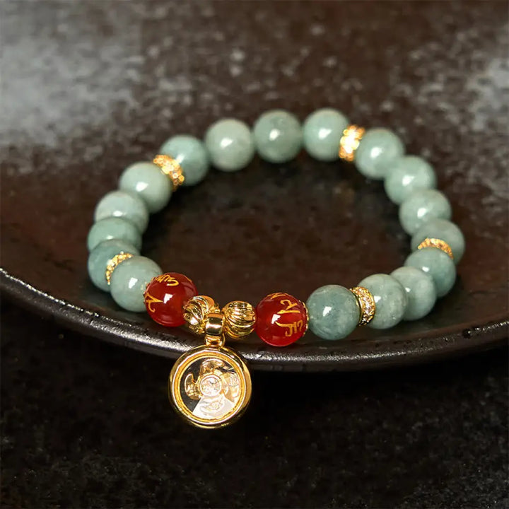 BWOOOH Natural Green Jade Om Mani Padme Hum Cyclone Charm Luck Bracelet — Jade jade bracelet for spiritual healing and min...