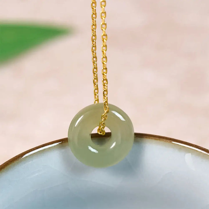 Buddha Stones Natural Green Jade Peace Buckle Prosperity Necklace Pendant - BWOOOH - Natural Jade(Color May Vary)