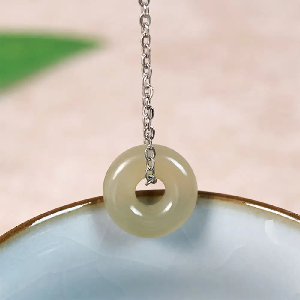 Buddha Stones Natural Green Jade Peace Buckle Prosperity Necklace Pendant - BWOOOH - Natural Jade(Color May Vary)