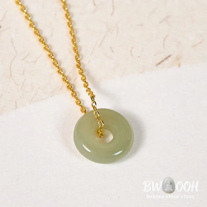 Buddha Stones Natural Green Jade Peace Buckle Prosperity Necklace Pendant - BWOOOH - Necklaces &amp; Pendants