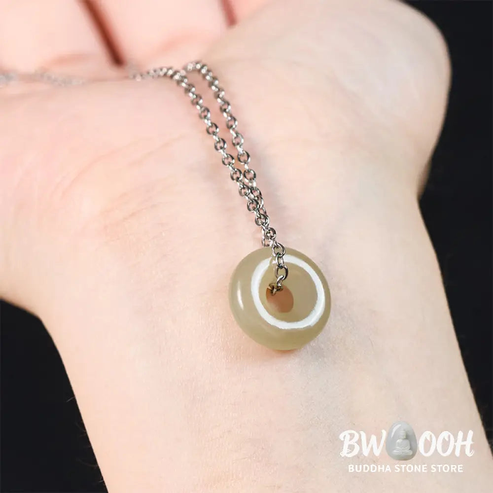Buddha Stones Natural Green Jade Peace Buckle Prosperity Necklace Pendant - BWOOOH - Necklaces &amp; Pendants