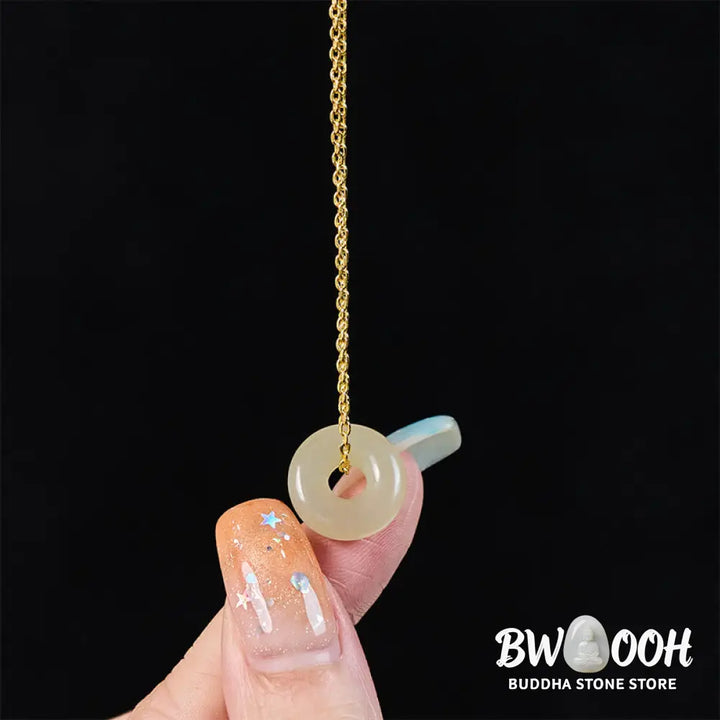 Buddha Stones Natural Green Jade Peace Buckle Prosperity Necklace Pendant - BWOOOH - Necklaces &amp; Pendants