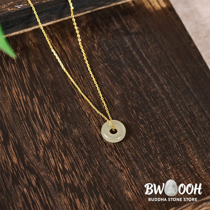Buddha Stones Natural Green Jade Peace Buckle Prosperity Necklace Pendant - BWOOOH - Necklaces &amp; Pendants