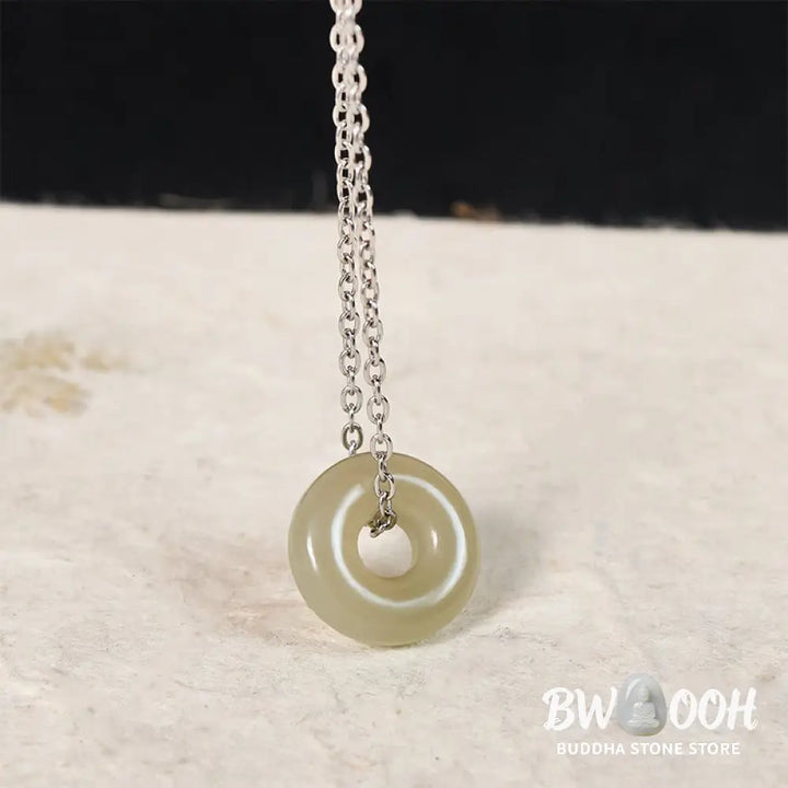 Buddha Stones Natural Green Jade Peace Buckle Prosperity Necklace Pendant - BWOOOH - Necklaces &amp; Pendants