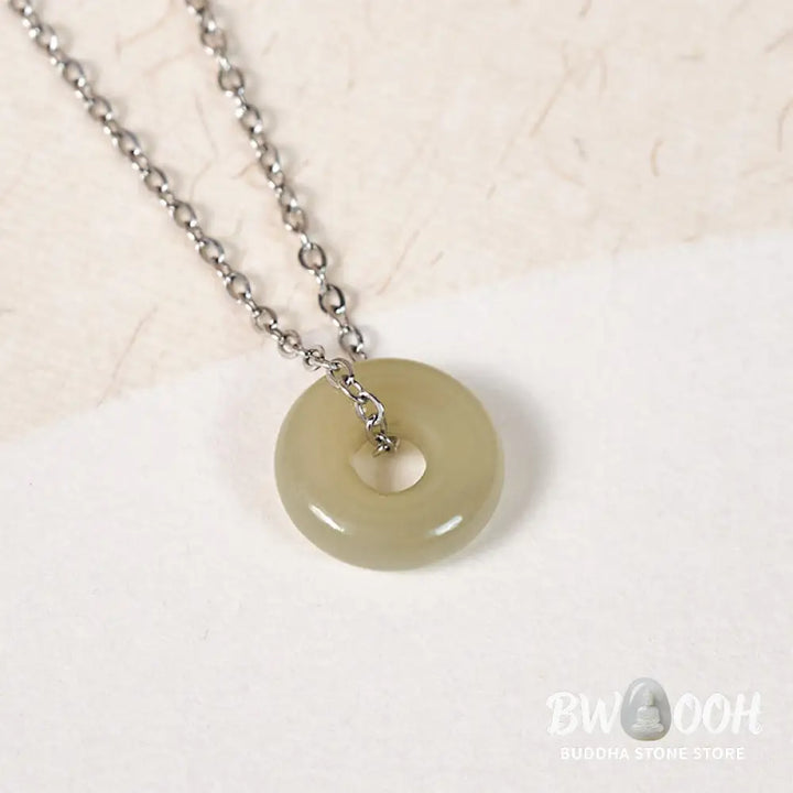 Buddha Stones Natural Green Jade Peace Buckle Prosperity Necklace Pendant - BWOOOH - Necklaces &amp; Pendants