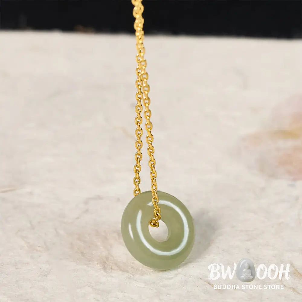 Buddha Stones Natural Green Jade Peace Buckle Prosperity Necklace Pendant - BWOOOH - Necklaces &amp; Pendants