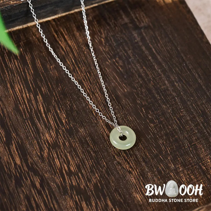 Buddha Stones Natural Green Jade Peace Buckle Prosperity Necklace Pendant - BWOOOH - Necklaces &amp; Pendants