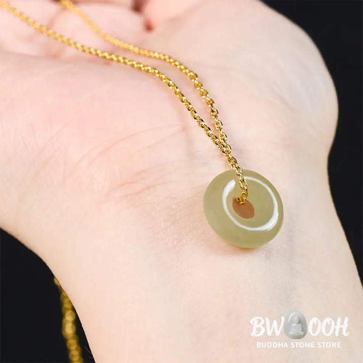 Buddha Stones Natural Green Jade Peace Buckle Prosperity Necklace Pendant - BWOOOH - Necklaces &amp; Pendants