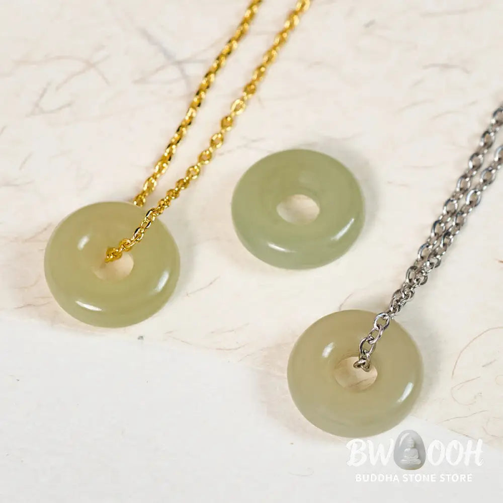 Buddha Stones Natural Green Jade Peace Buckle Prosperity Necklace Pendant - BWOOOH - Necklaces &amp; Pendants