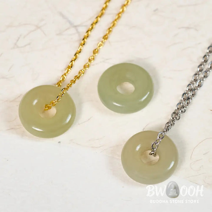 Buddha Stones Natural Green Jade Peace Buckle Prosperity Necklace Pendant - BWOOOH - Necklaces &amp; Pendants