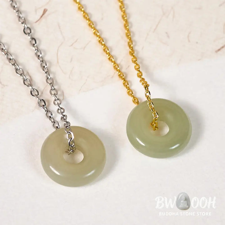 Buddha Stones Natural Green Jade Peace Buckle Prosperity Necklace Pendant - BWOOOH - Necklaces &amp; Pendants